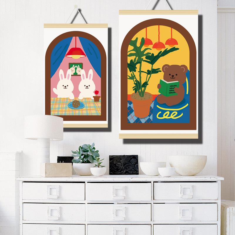 北欧ins风卡通窗户风景挂画沙滩月亮床头装饰画电表箱遮挡画定制图片