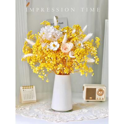 永生玫瑰满天星干花花束高级感网红装饰摆件真花风干天然客厅摆设