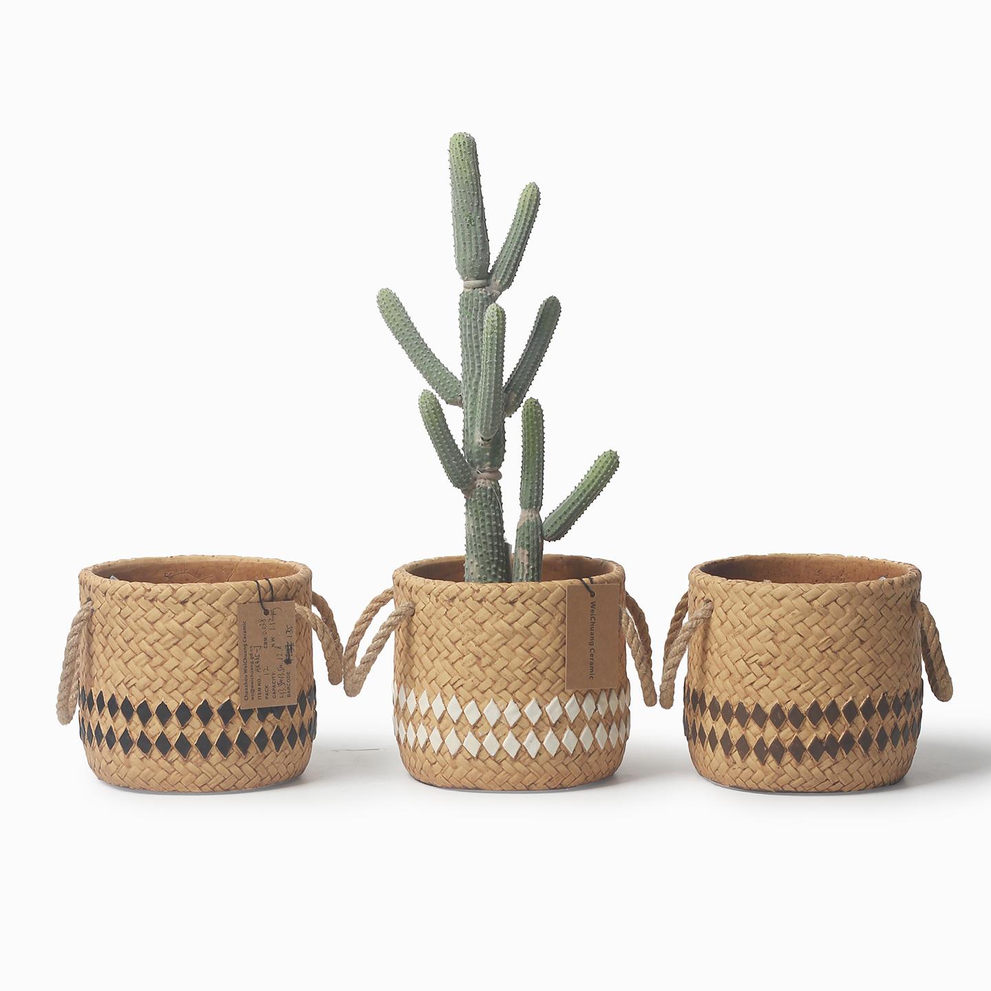 北欧水泥覆古编织篮风格简约创意盆栽绿植花盆家用多肉仙人掌芦荟