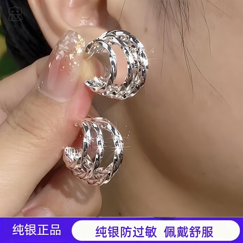9999纯银耳钉女冷淡风高级感多层耳圈2025新款感港风气质个性耳饰,饰品/流行首饰/时尚饰品新,银饰耳饰,淘宝优惠券,粉丝福利购,淘宝优惠卷