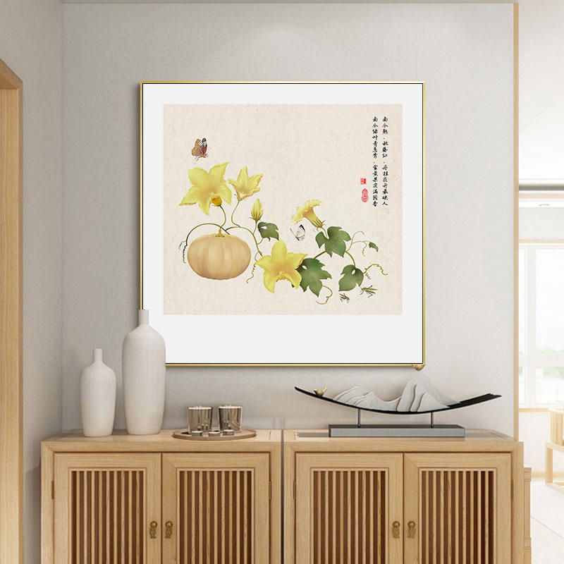 新中式餐厅客厅装饰画玄关走廊壁画书房花卉茶室花鸟画正方形挂画图片