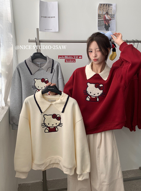 【奶思家NICE STUDIO】2025冬款上新刺绣卡通翻领加绒卫衣女L258