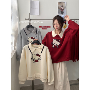 2025冬款 STUDIO 上新刺绣卡通翻领加绒卫衣女L258 奶思家NICE