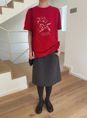 正品【EVERTRUE】2025冬季韩版新款纯棉T恤女短袖圆领上衣30027-1