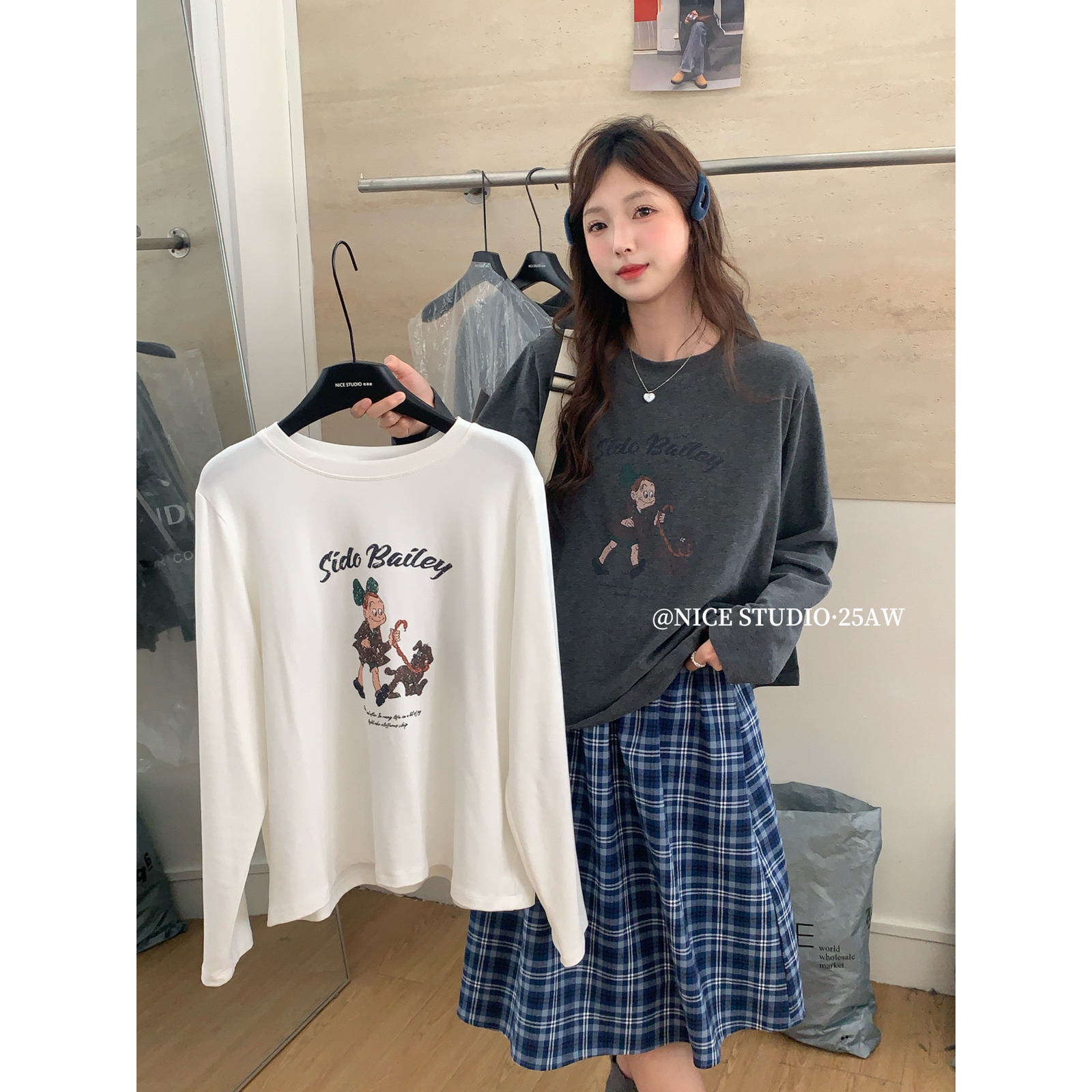 【奶思家NICE STUDIO】正品！韩版时尚简约女孩小狗长袖T恤086976