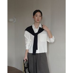 【EVER TRUE】现货！2026春季韩版短款宽松纯棉衬衫配披肩61907