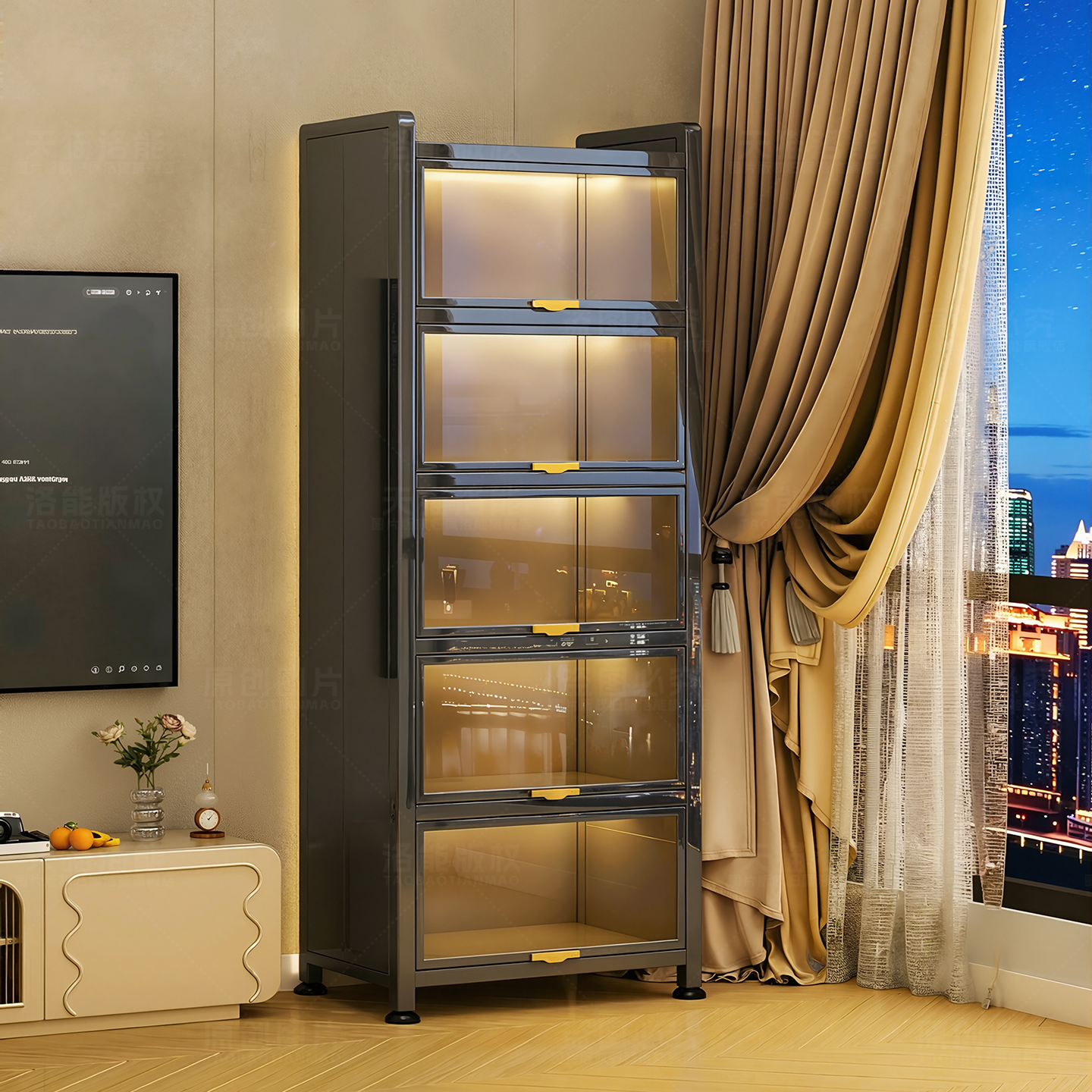 钢制书架带门玻璃书柜落地防尘手办展示柜痛柜储物柜阳台收纳柜子,住宅家具,阳台柜,淘宝优惠券,粉丝福利购,淘宝优惠卷