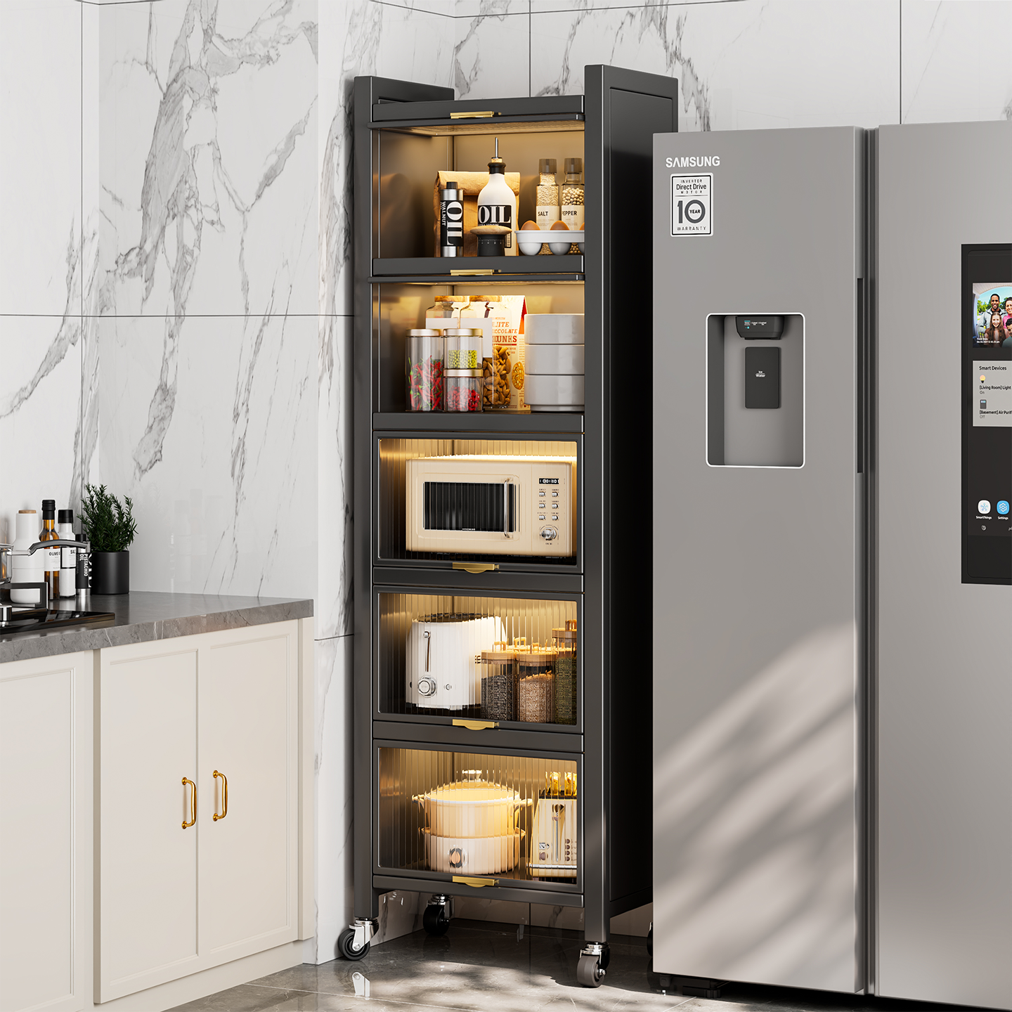 冰箱侧边可移动厨房置物架橱柜