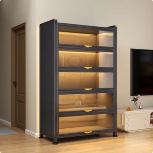 手办展示柜家用多功能陈列柜防尘积木盲盒收纳柜铁皮模型周边痛柜