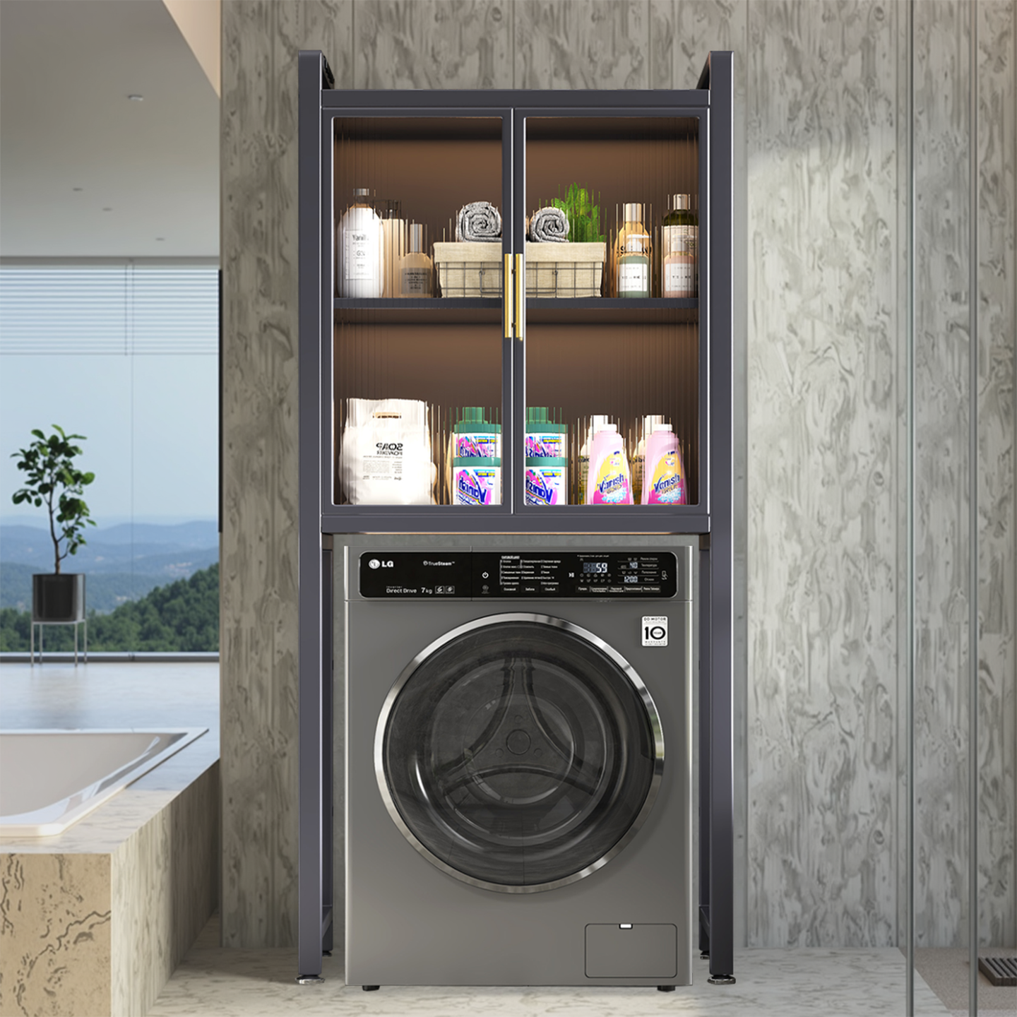 滚筒洗衣机上方铁皮置物柜