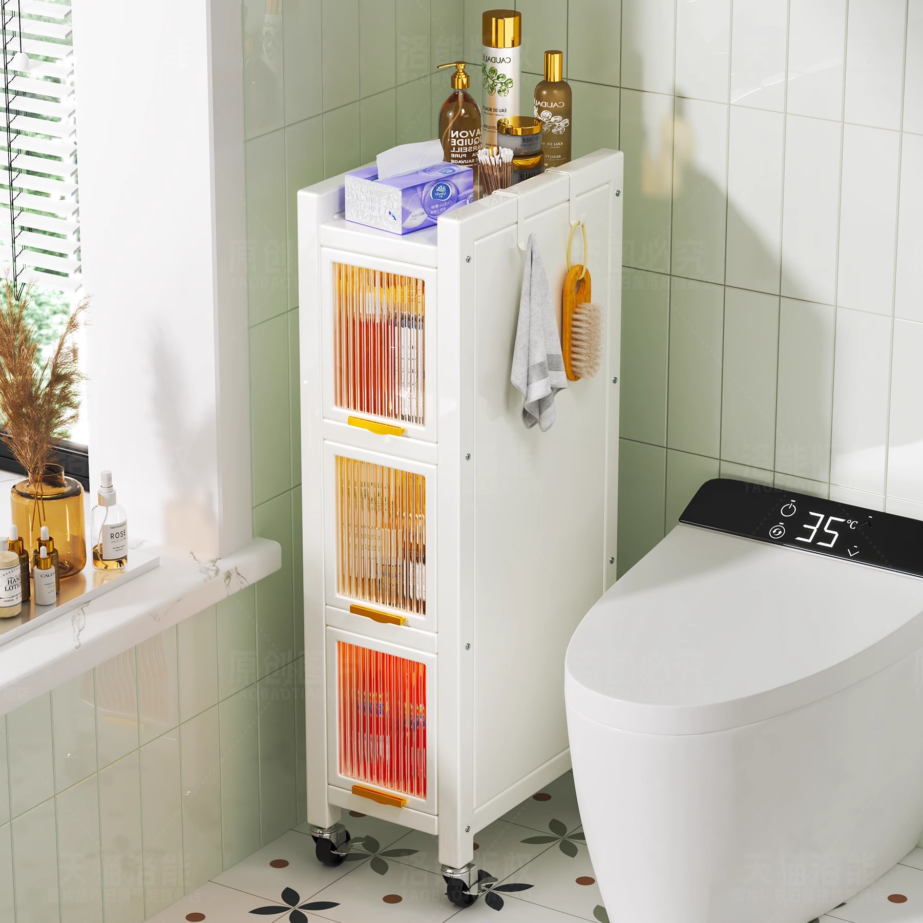 【厕所夹缝缝隙柜】可移动置物架