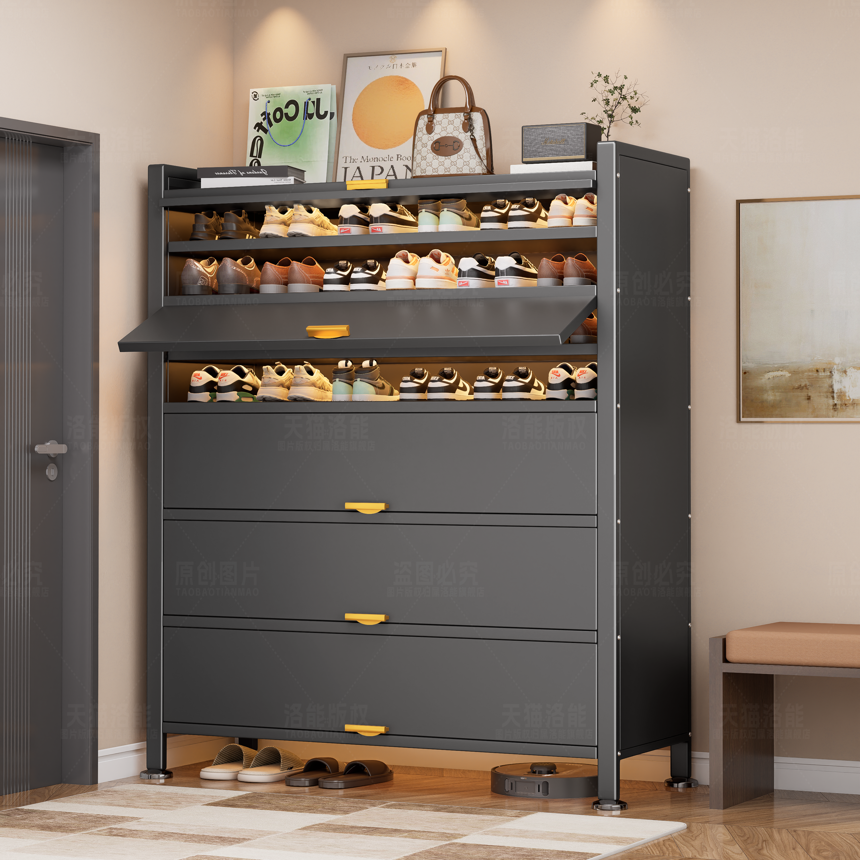钢制铁门鞋柜门口入户玄关收纳柜家用走廊一体靠墙大容量储物鞋架,住宅家具,鞋柜,淘宝优惠券,粉丝福利购,淘宝优惠卷
