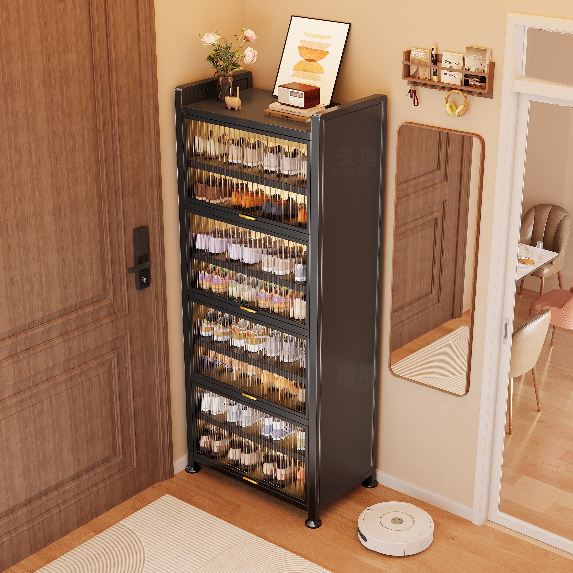 家用钢制鞋柜收纳柜储物一体靠墙入户门口玄关多层大容量简易鞋架,收纳整理,鞋柜,淘宝优惠券,粉丝福利购,淘宝优惠卷