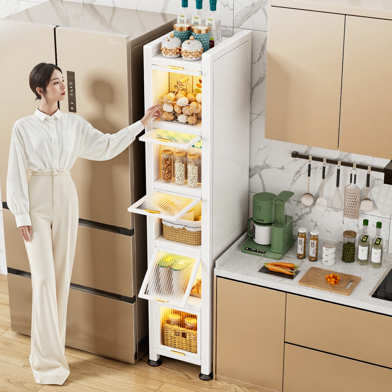 厨房夹缝置物架一体靠墙多层冰箱侧面收纳柜多功能极窄缝隙调料架,厨房/烹饪用具,调料置物架,淘宝优惠券,粉丝福利购,淘宝优惠卷