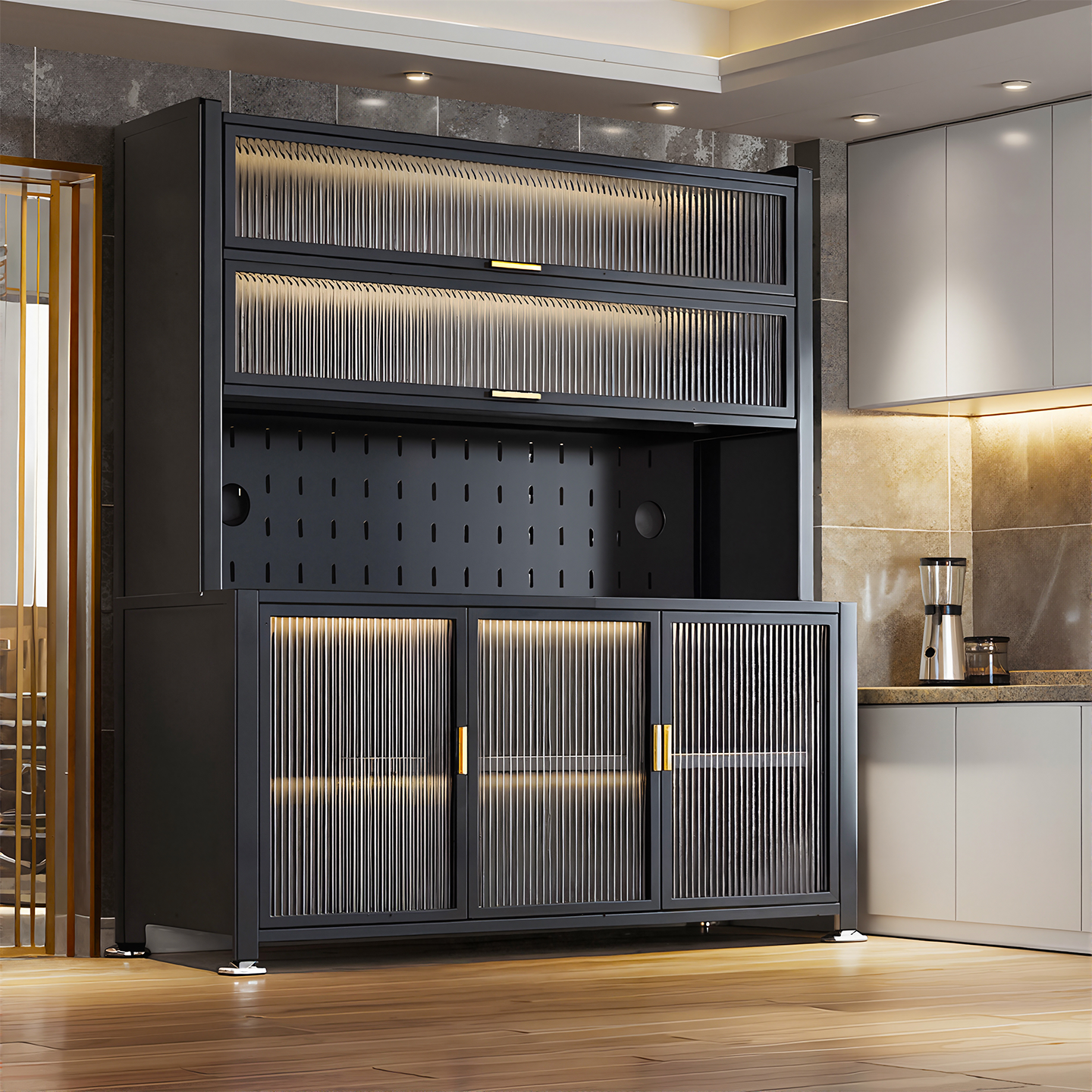 雪山岩板餐边柜岩板+碳钢双台面