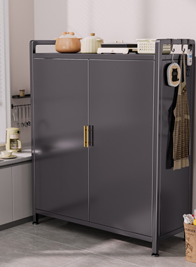 厨房多功能碳钢置物架子新款家用微波炉储物柜子落地多层一体橱柜