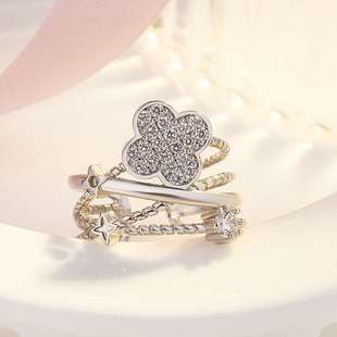 Diamond Clover Ring Womens Day Rose Gold Ring Live Adjustab