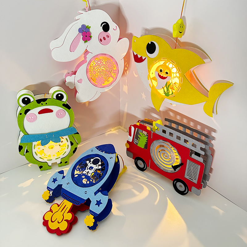 2023新款中秋节儿童卡通手提恐龙灯笼diy手工制作材料包兔子花灯