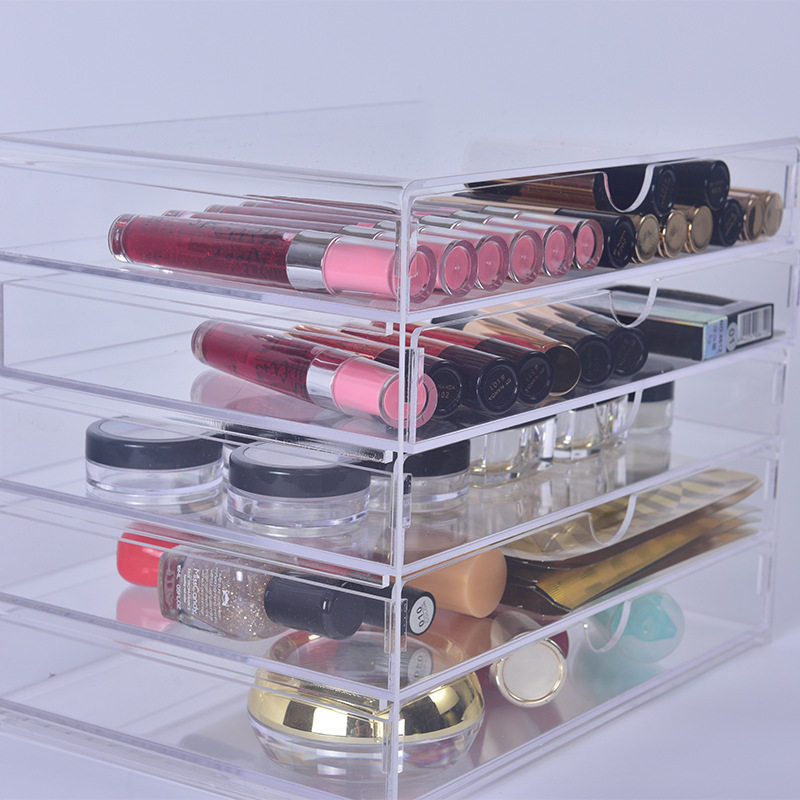 定制高透防尘盒抽屉展示柜 化妆品收纳盒 桌面五层压克力收纳盒