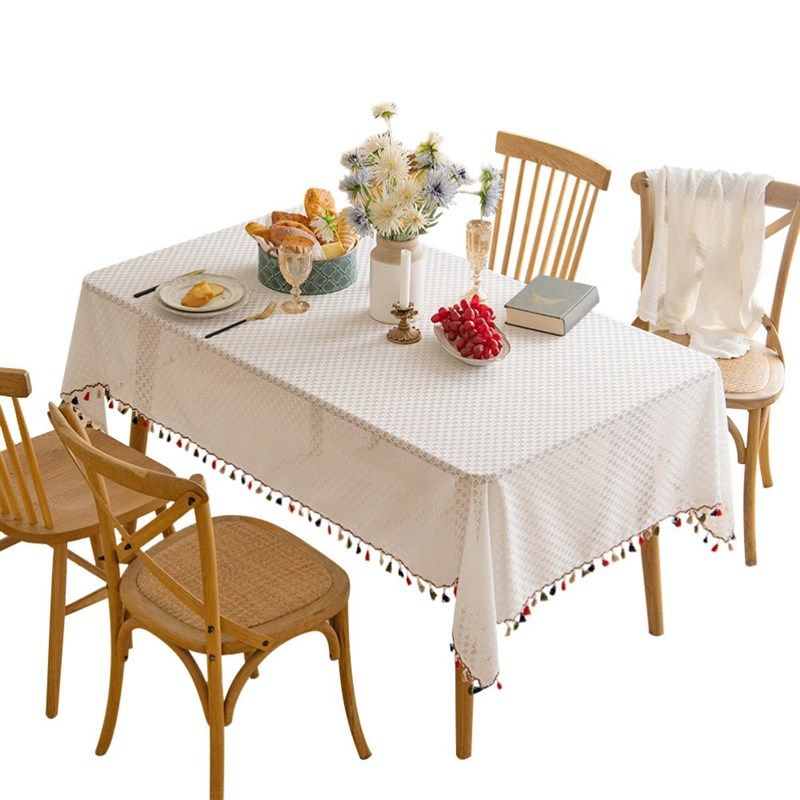 花边镂空法式蕾丝饭厅桌布长方形桌垫流苏野餐布网纱拍照背景布