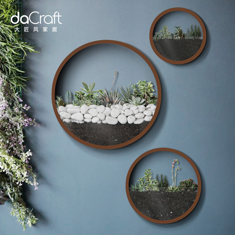 大匠风背景墙面装饰创意挂件玄关饭厅客厅墙壁圆形植物花盆壁挂