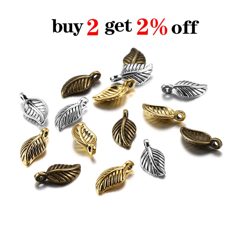60pcs 15x7mm Alloy Leaves Shape Antique Pendant Charms Neckl