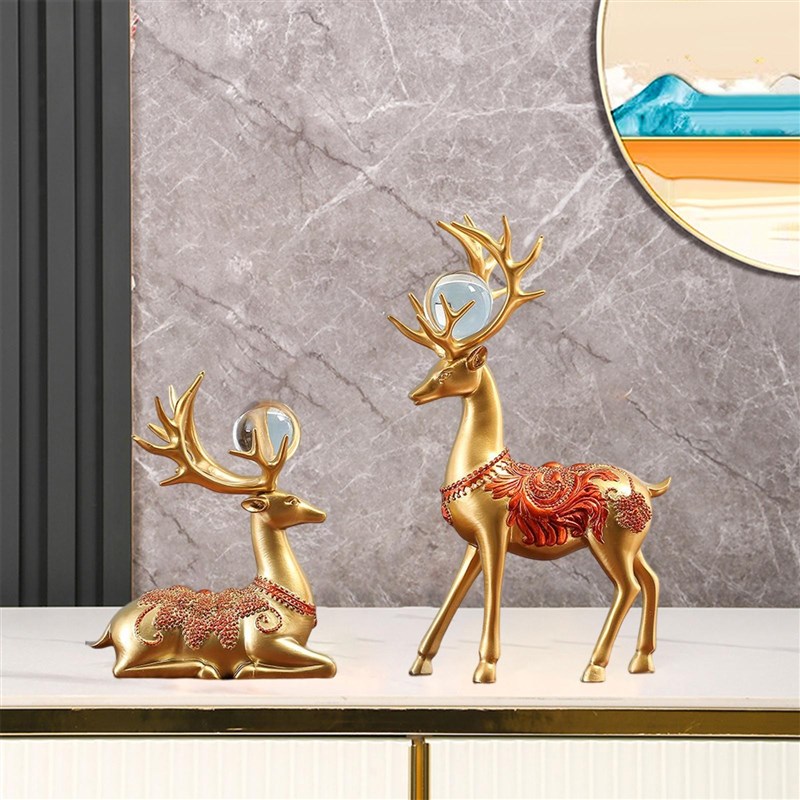 2Pcs Nordic Style Deer Statues Standing and Sitting