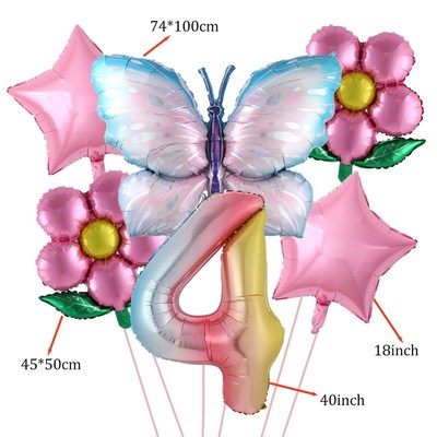 Butterfly 40inch Number Balloons Set Pink Blue Sunflower