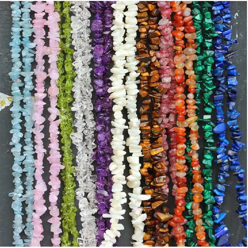 天然水晶碎石有孔DIY散珠半成品穿手链项链海蓝紫黄粉碧带孔包邮