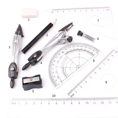 10 PC Stationery Set High Quality Plastic Metal Geometry Pro
