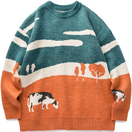 2021 Men Cows Vintage Winter Warm Daily Knitwear Pullover Ma