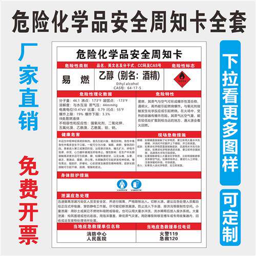 好货安全周知卡危险化学品油漆MSDS说明书安全标志牌标识标签贴全