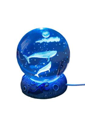 创意水晶球小夜灯发光底座3d海洋内雕桌面摆件学生礼品送女孩礼物