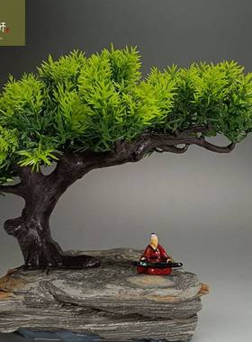 包邮迷你树脂摆件伯牙抚琴假山奇石枯山水盆景装饰品古人物李白