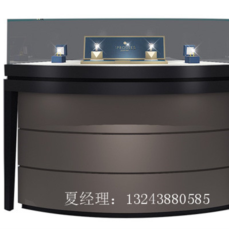 不锈钢高端珠宝首饰展示柜防爆玻璃展览台精品展示柜弧形展示柜