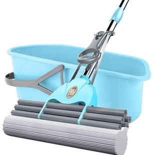 开普特胶棉拖把家用大号38cm不锈钢伸缩杆滚轮挤水海绵免手洗拖把