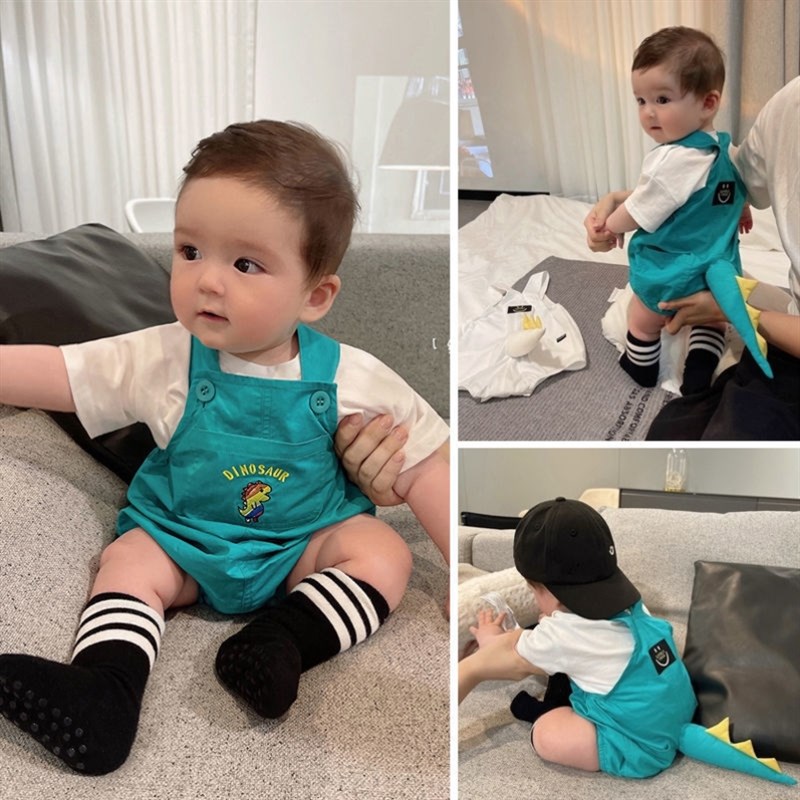 婴儿哈衣夏款超萌连体衣新生儿爬服宝宝外出三角包屁衣背带裤套装