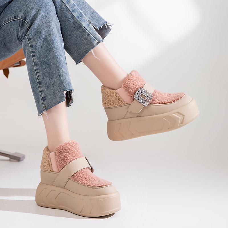 枫坪女鞋8cm2023秋冬新款时尚休闲百搭厚底保暖增高女马丁雪地靴