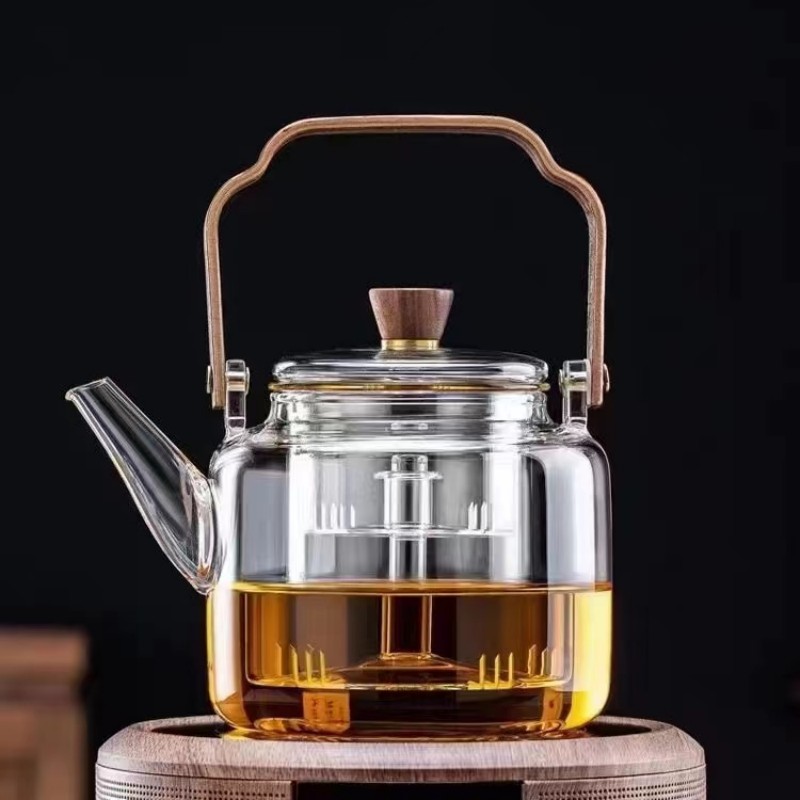 玻璃煮茶壶烟灰色蒸煮一体壶烧水泡茶专用黑晶炉家用养生壶提梁壶