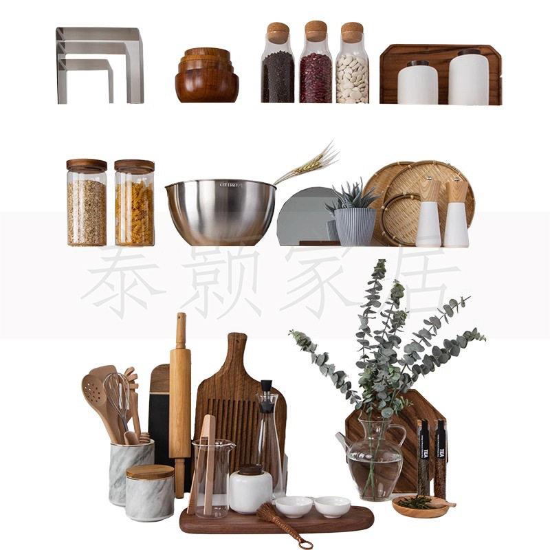 厨房样板间摆件实木菜板摆设托盘橱柜厨具食材道具摆件软装饰品