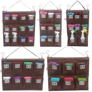 酒店布草车工作车抹布袋五色清洁布草袋带标签多口收纳双钩挂钩袋