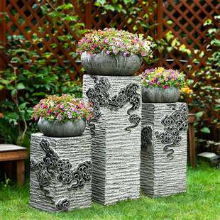 6R仿石墩户外花架庭院花园阳台布置中式室外盆景架子花台花盆架底