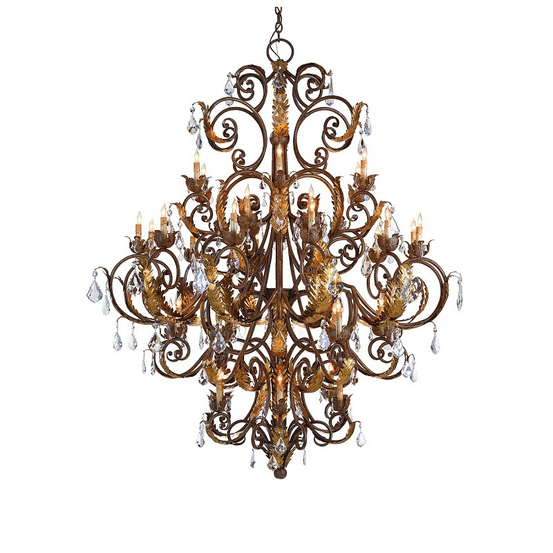 欧式大型复古铁艺做旧别墅挑空客厅蜡烛吊灯酒店大堂装饰水晶吊灯