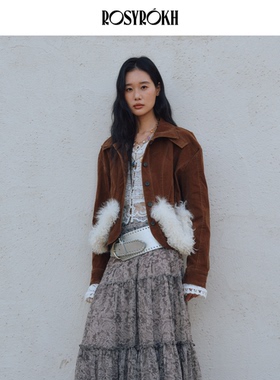 ROSYROKH原创设计2025复古磨毛牛仔外套女短款休闲羊羔毛夹克上衣