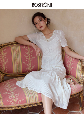 ROSYROKH 雾光星野亚麻醋酸针织连衣裙法式气质约会氛围感长裙