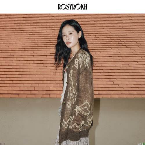 复古提花针织开衫女长袖宽松毛衣