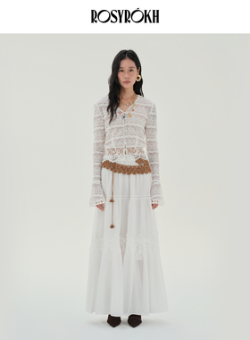 ROSYROKH 卢昱晓同款 原创设计2025AW纯欲风蕾丝肌理感喇叭袖小衫