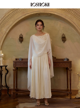 ROSYROKH 流光曳影法式披肩礼服裙垂坠感温柔日常通勤约会连衣裙