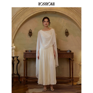 ROSYROKH 流光曳影法式披肩礼服裙垂坠感温柔日常通勤约会连衣裙