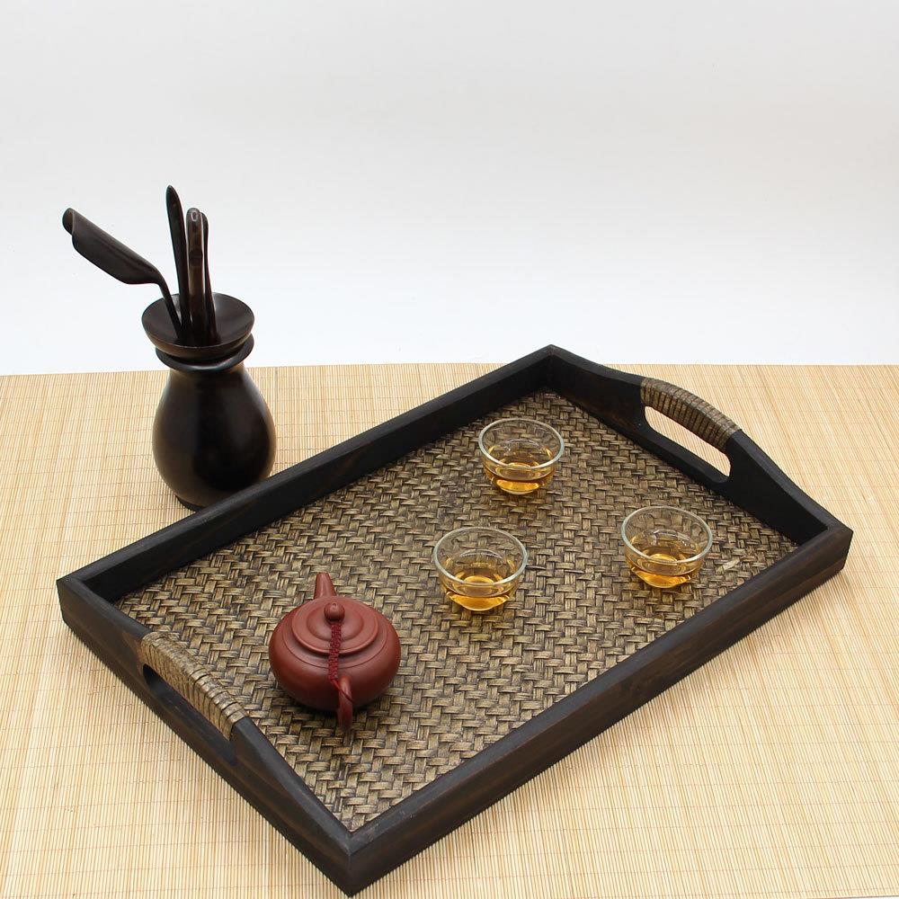 泰式工艺品创意茶盘酒店餐厅SPA托盘复古竹编果蔬收纳盘